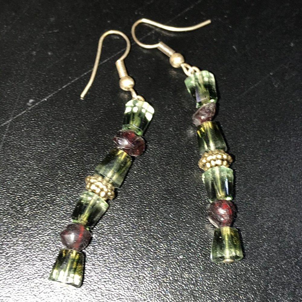 Green Quartz and Garnet Earrings